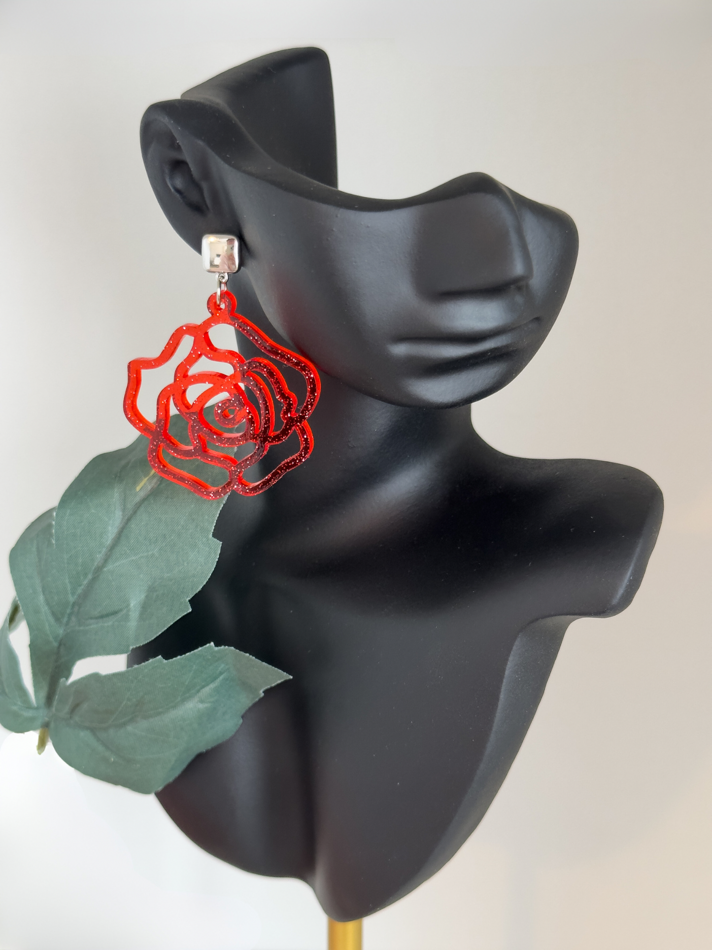 Simply Red Rose Earrings (Acrylic)