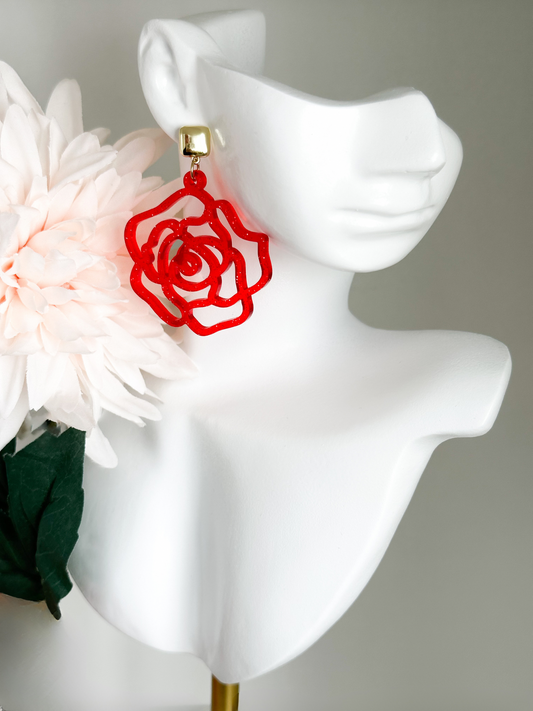 Simply Red Rose Earrings (Acrylic)