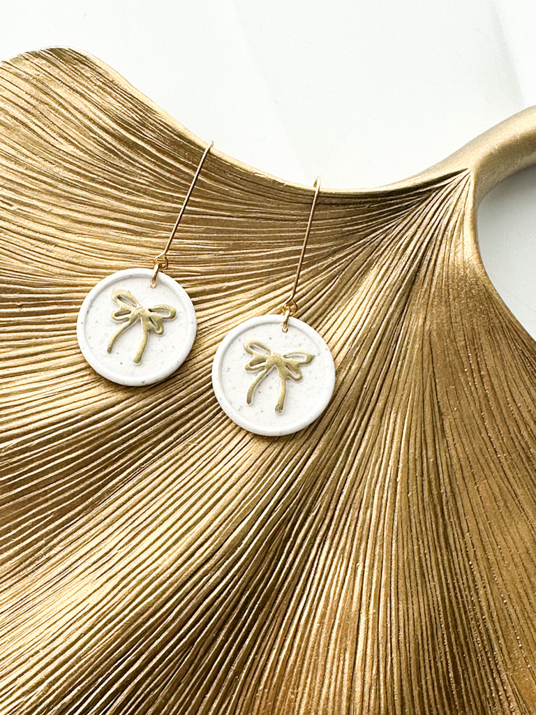 Gold Ribbon Bow Earrings
