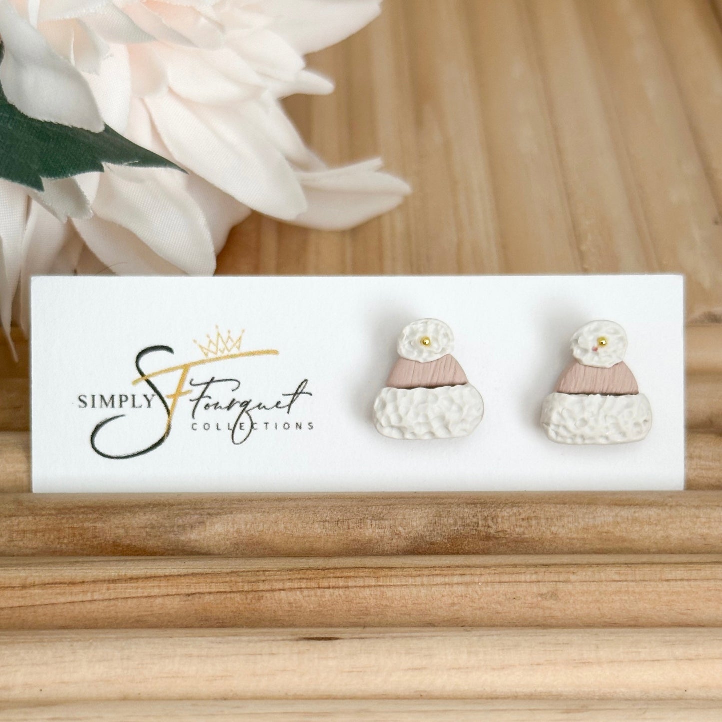 Simply Pink/White Beanie Studs